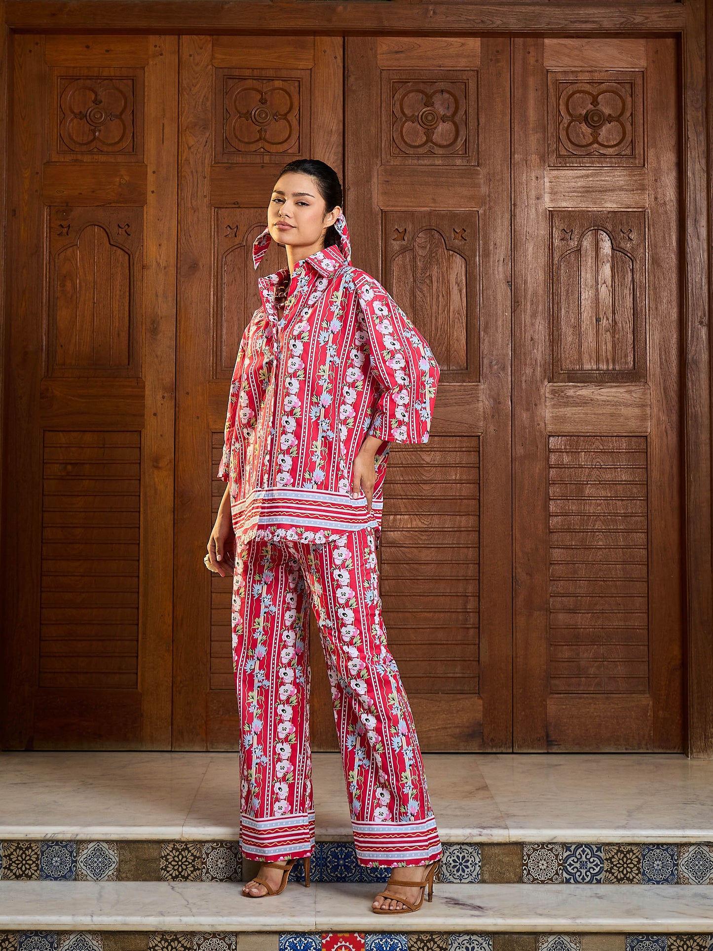 Red Floral Shirt With Pants