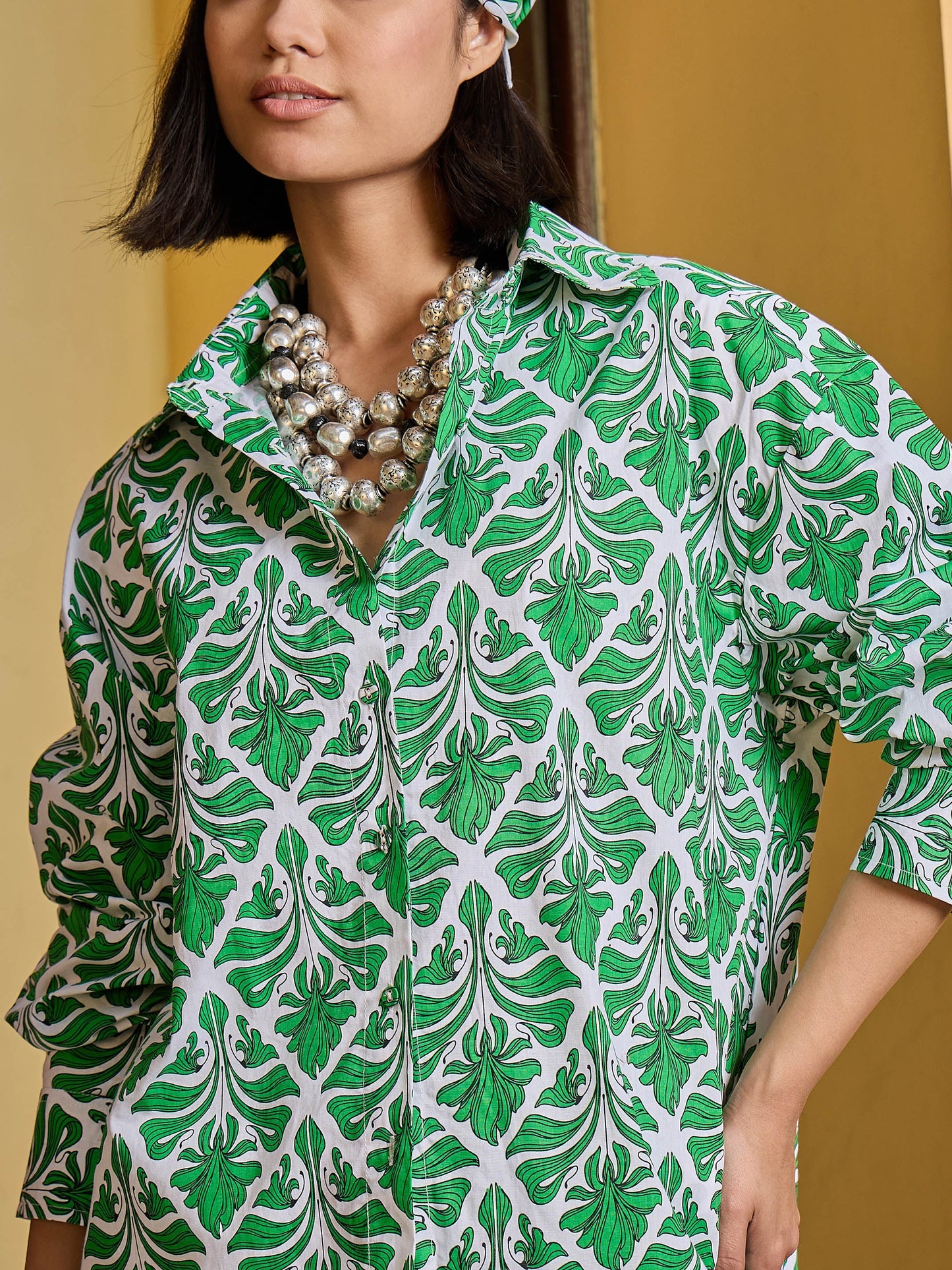 Green & White Floral Shirt With Pants