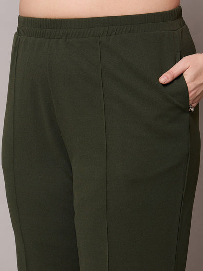 Olive Front Buckle Top With Straight Pants