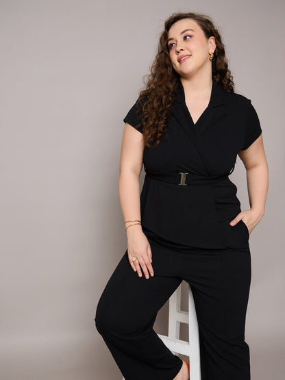Black Front Buckle Top With Straight Pants