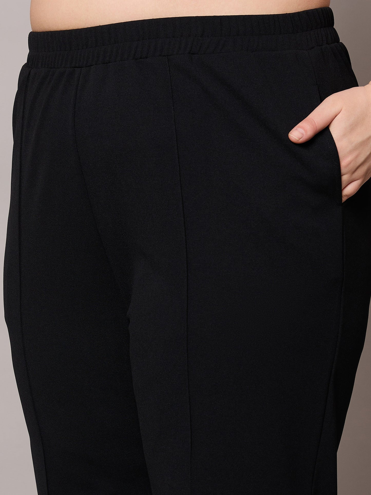 Black Front Buckle Top With Straight Pants