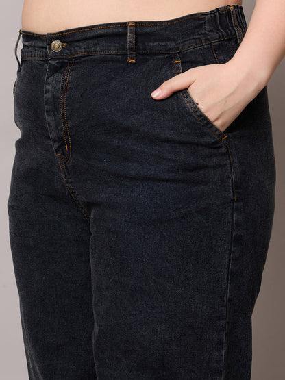 Black Blast Denim Peplum Top With Jeans-SASSAFRAS Curve