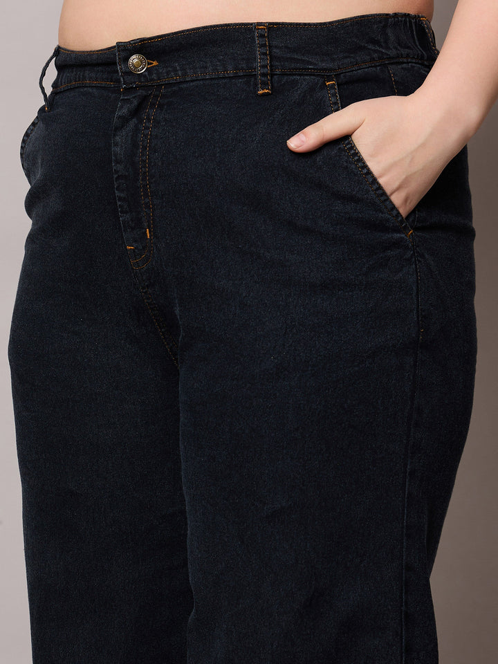 Black Blast Denim Button Top With Jeans-SASSAFRAS Curve