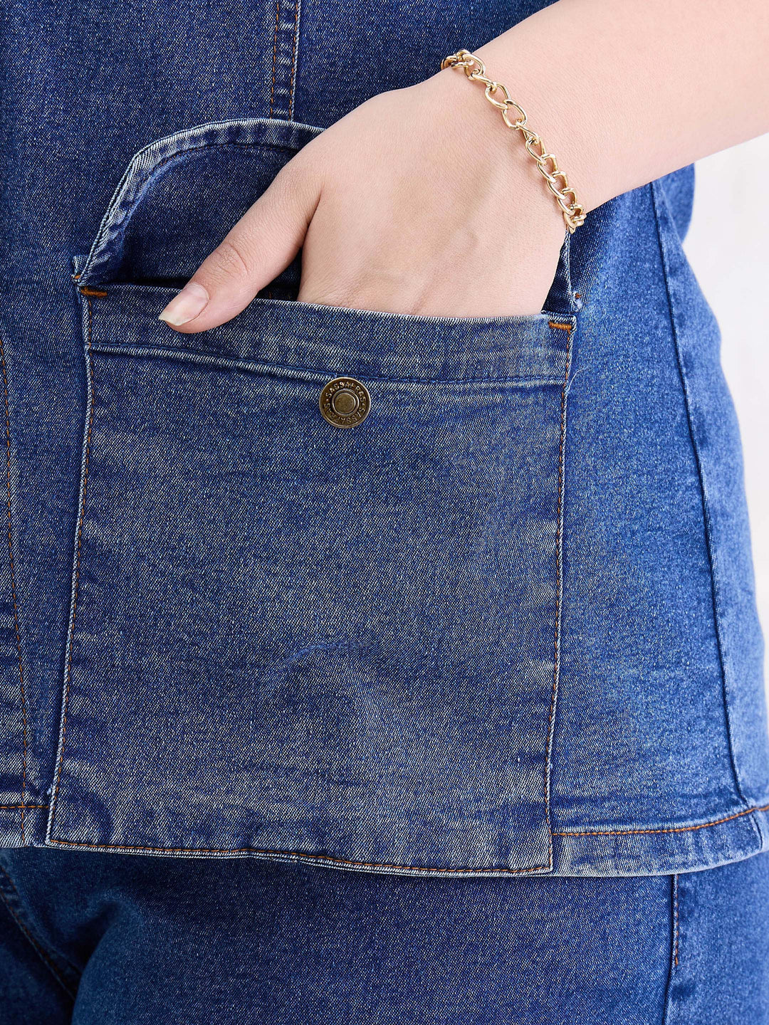 Blue Blast Denim Button Top With Jeans-SASSAFRAS Curve