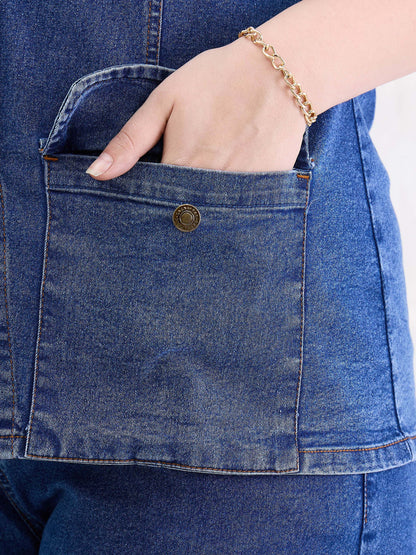 Blue Blast Denim Button Top With Jeans-SASSAFRAS Curve