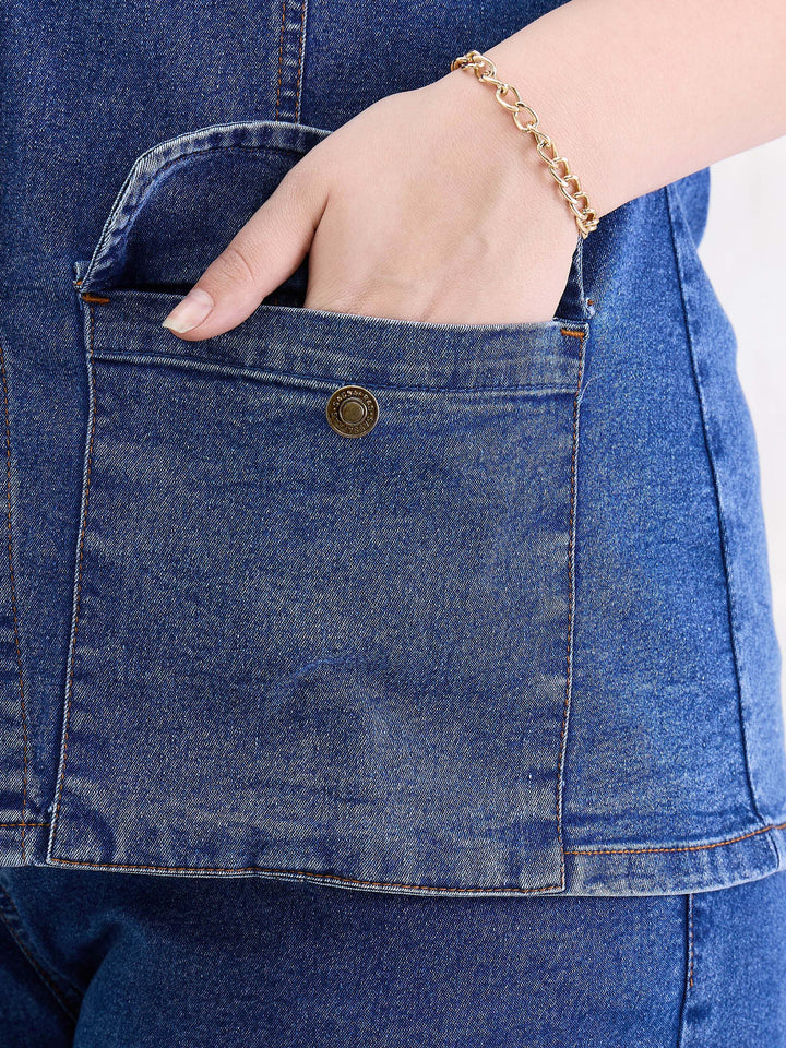 Blue Blast Denim Button Top With Jeans-SASSAFRAS Curve