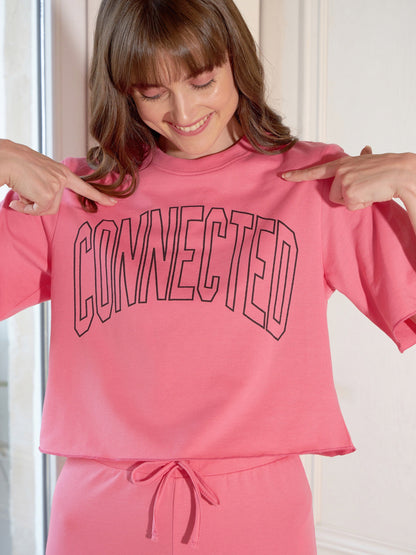Pink CONNECTED Terry Crop T-Shirt With Lounge Pants