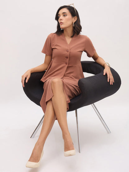 Rust Peplum Top With Midi Slit Skirt