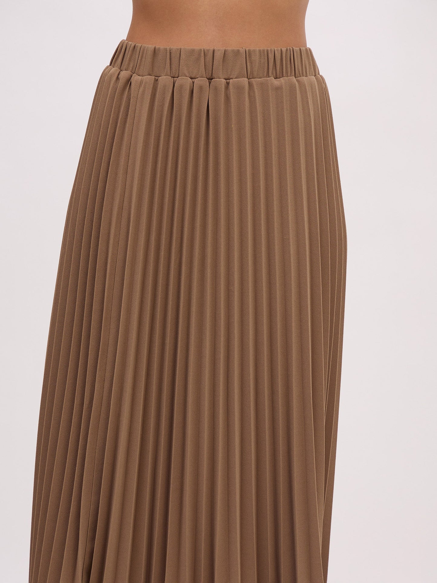 Women Dark Beige Sleeveless Waistcoat With Midi Skirt