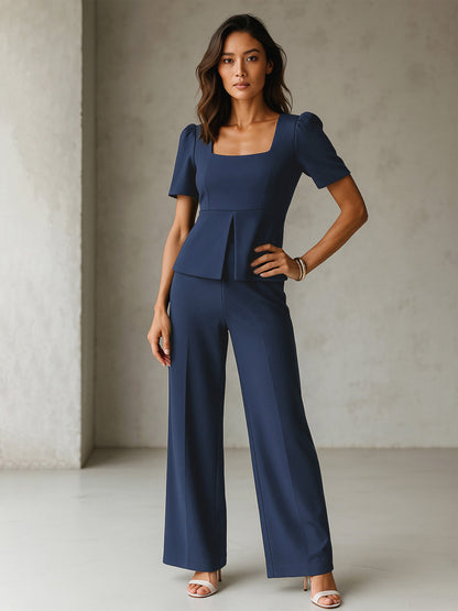 Women Blue Front Slit Top With Straight Pants