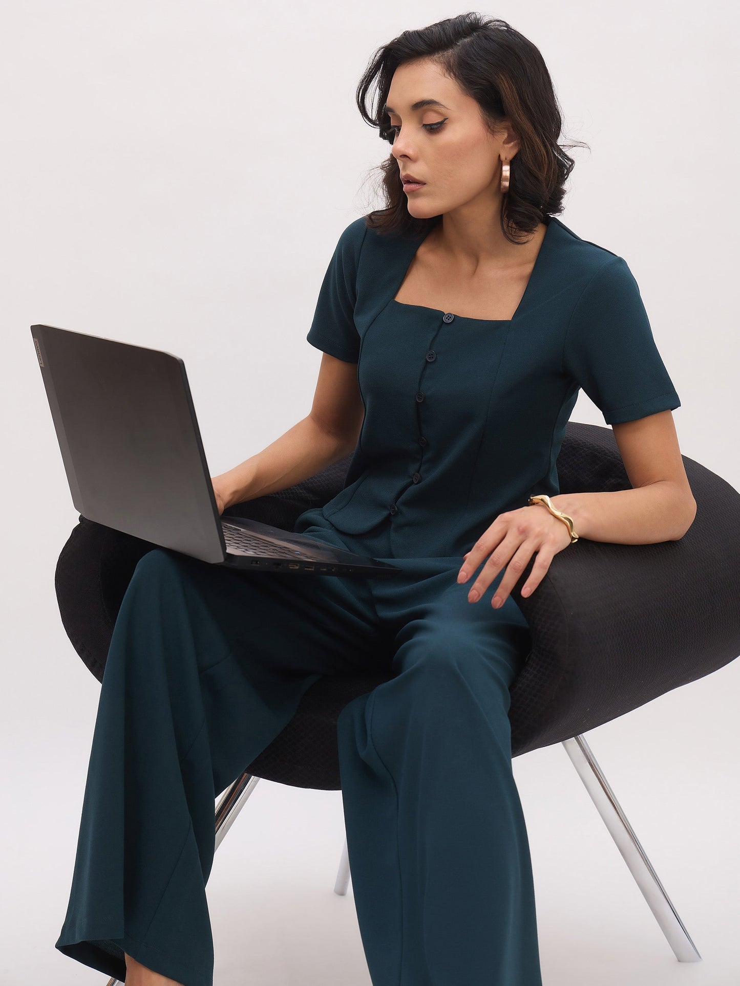 Emerald Green Button Top With Cross Pocket Pants