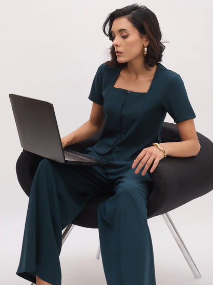 Emerald Green Button Top With Cross Pocket Pants