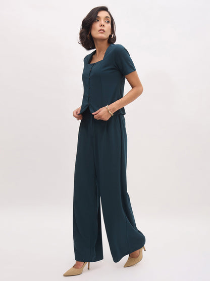 Emerald Green Button Top With Cross Pocket Pants