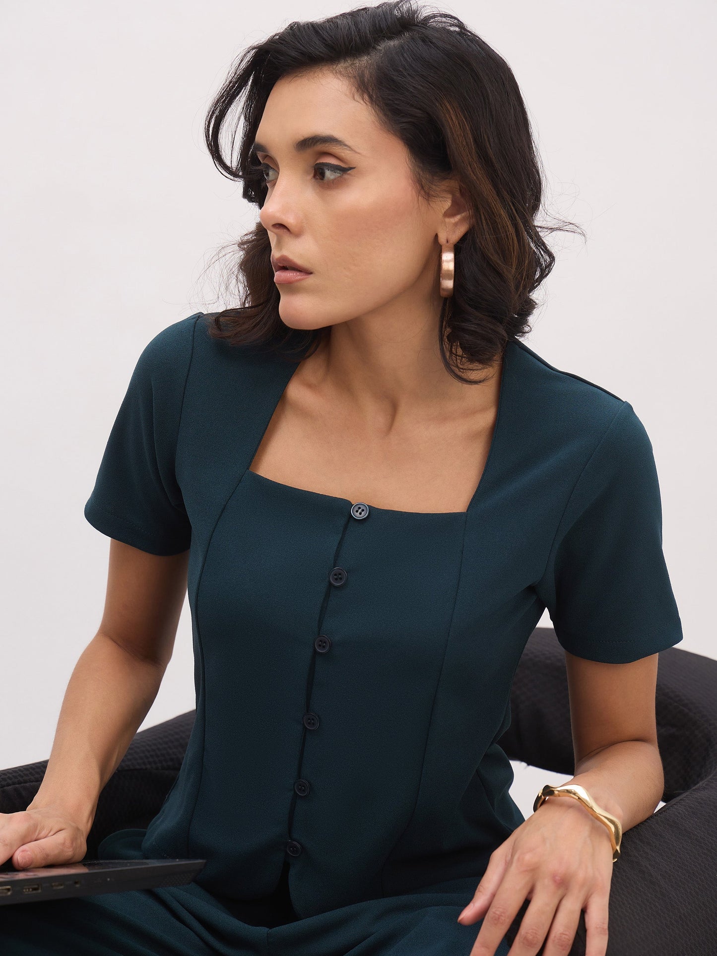 Emerald Green Button Top With Cross Pocket Pants