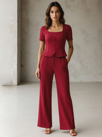 Maroon Button Top With Cross Pocket Pants