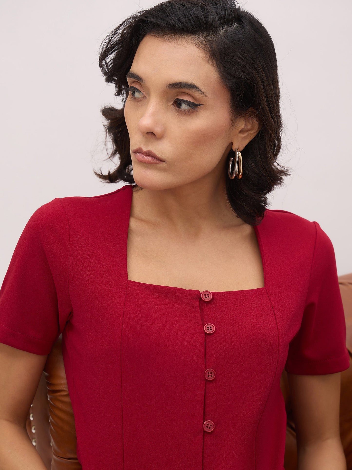 Maroon Button Top With Cross Pocket Pants