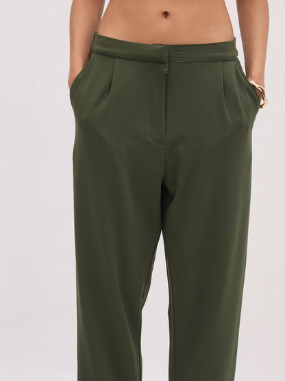 Olive PeterPan Cap Sleeve Button Top With Trousers