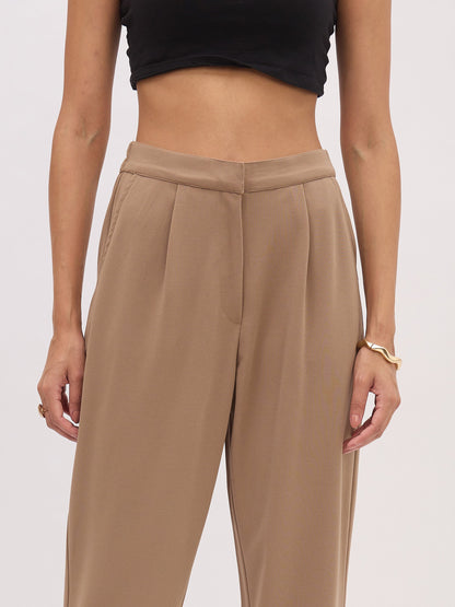 Beige PeterPan Cap Sleeve Button Top With Trousers