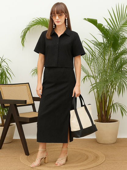 Black Schiffli Shirt with Skirt