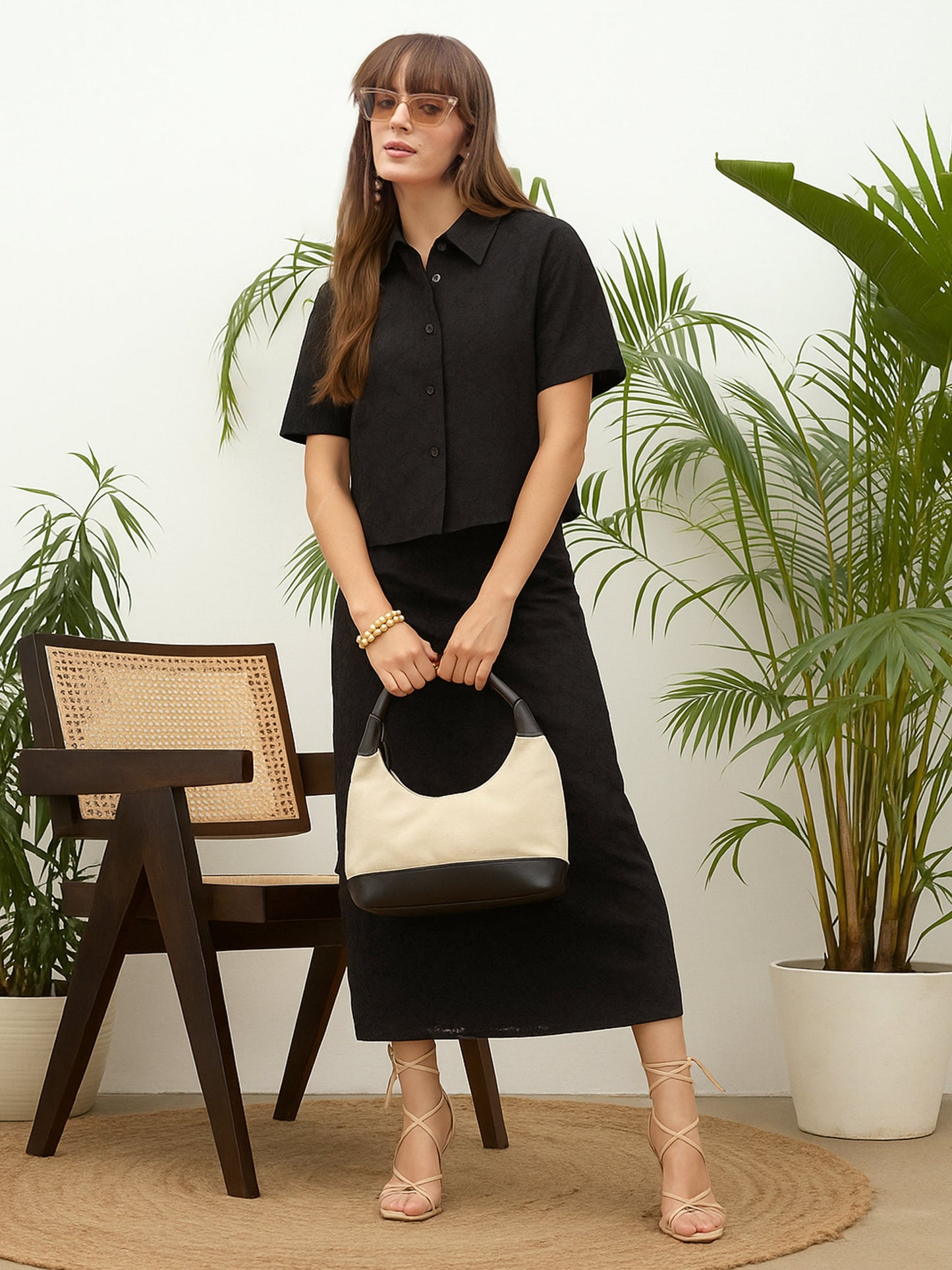 Black Schiffli Shirt with Skirt