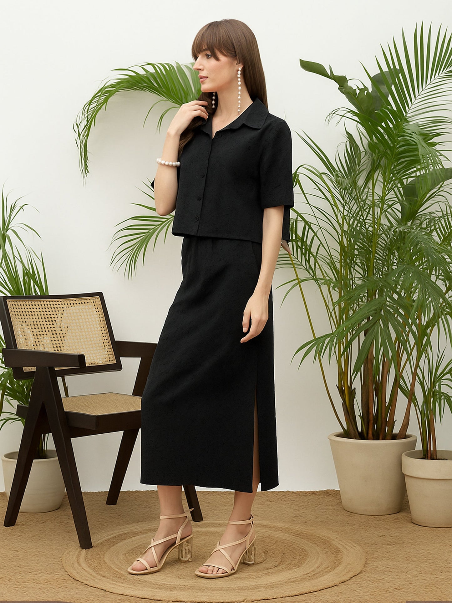 Black Schiffli Shirt with Skirt