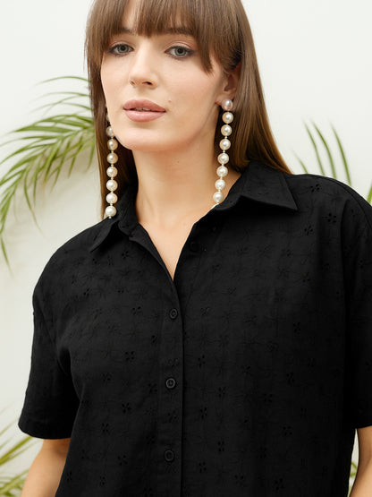Black Schiffli Shirt with Skirt