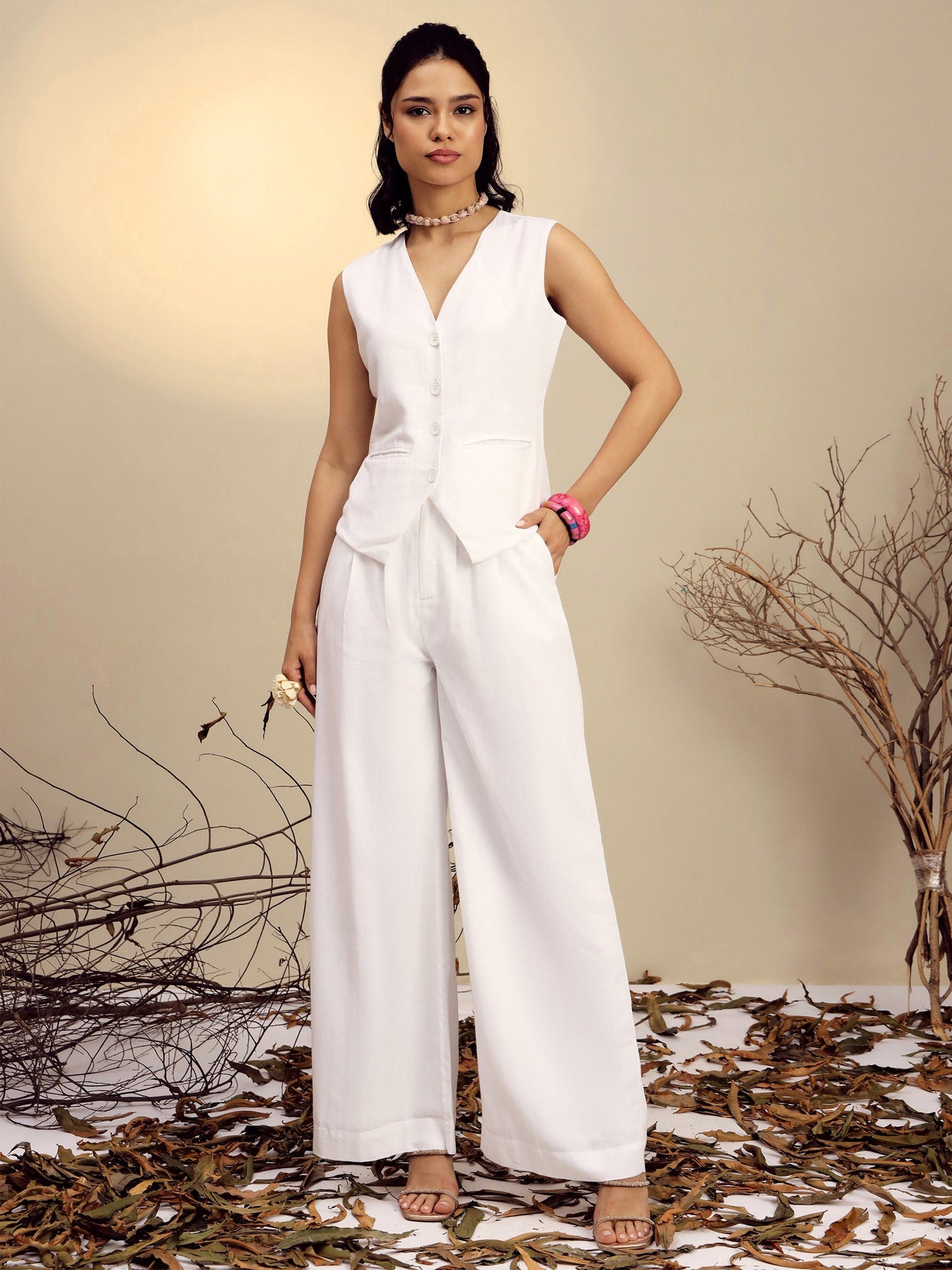 White Vest Top With Straight Pants