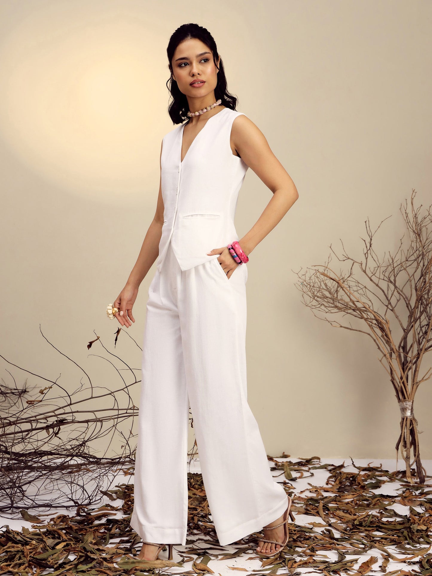 White Vest Top With Straight Pants