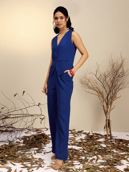 Women Navy Vest Top With Straight Pants