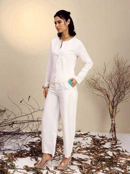 White Full Sleeves Top With Mom Fit Pants