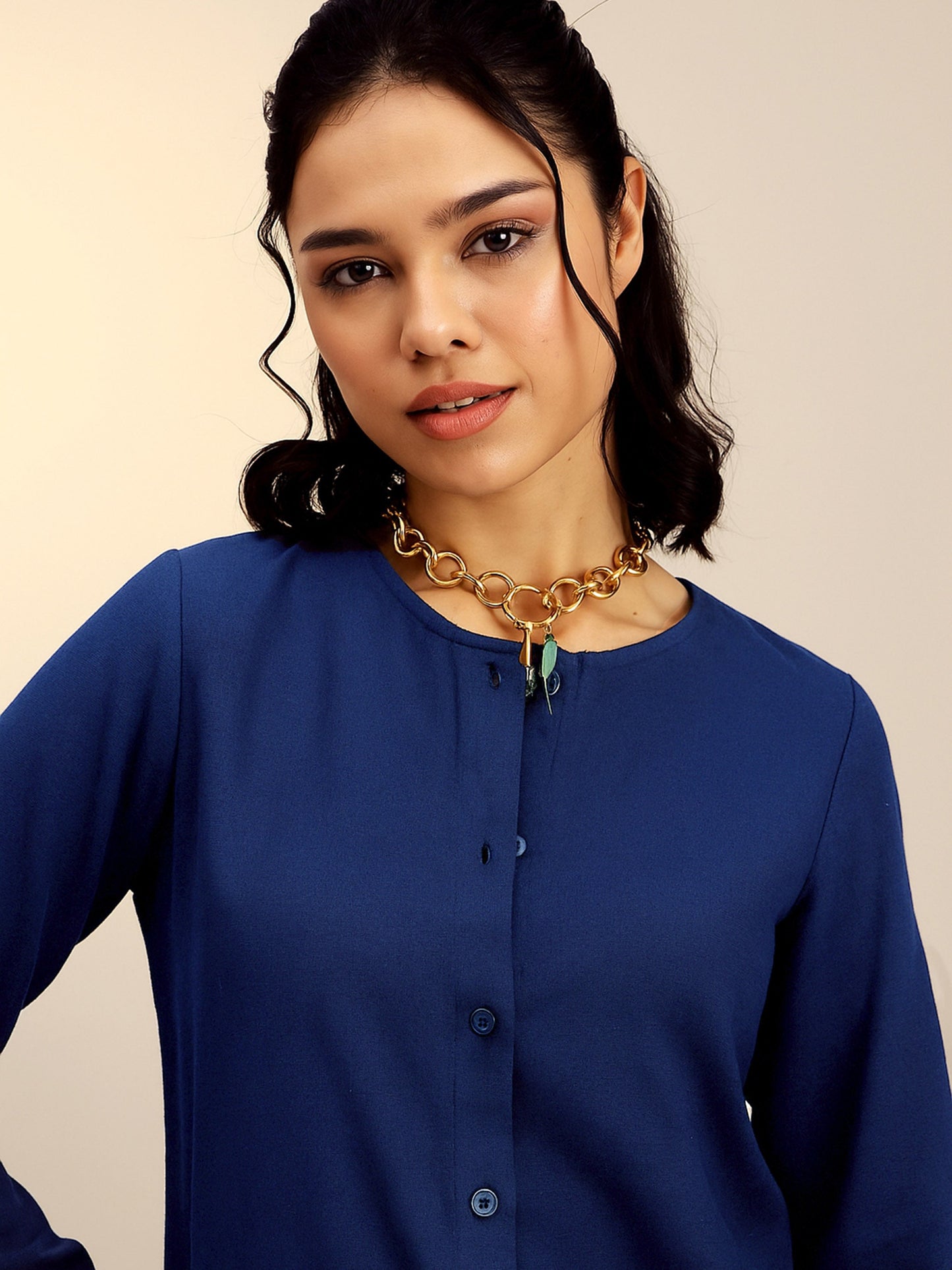 Navy Full Sleeves Top With Mom Fit Pants