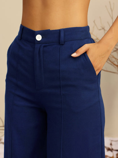 Navy Full Sleeves Top With Mom Fit Pants