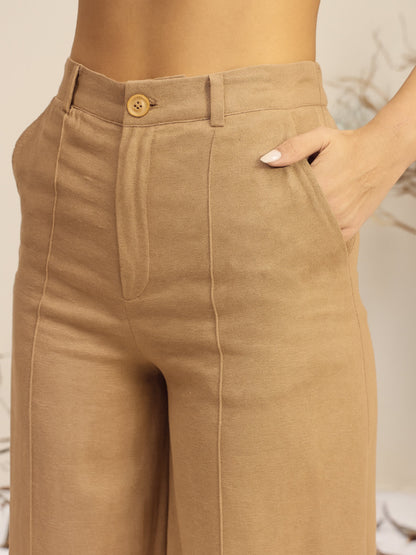 Beige Full Sleeves Top With Mom Fit Pants