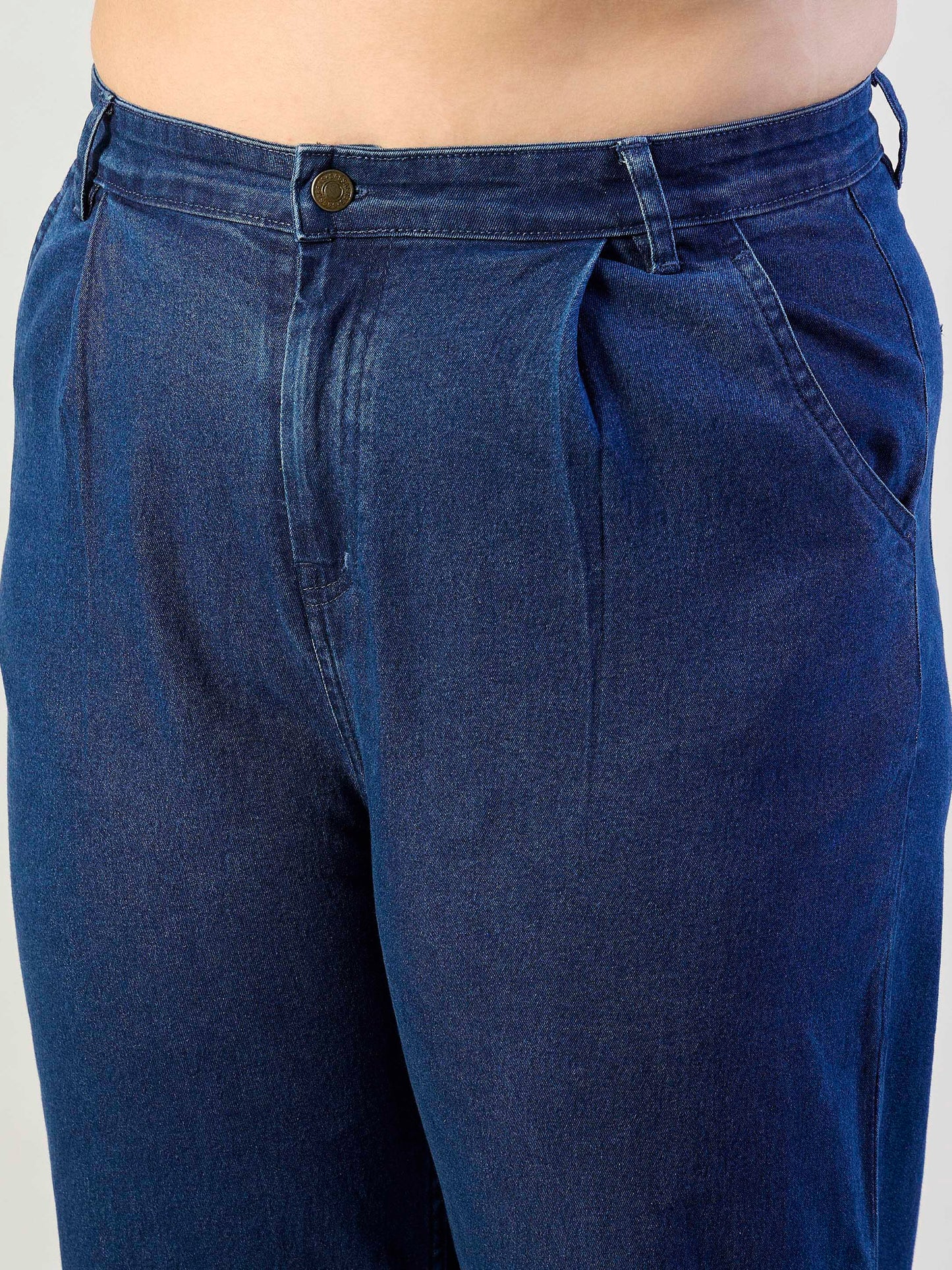 Blue Blast Denim Peter Pan Top With Mom Fit Jeans