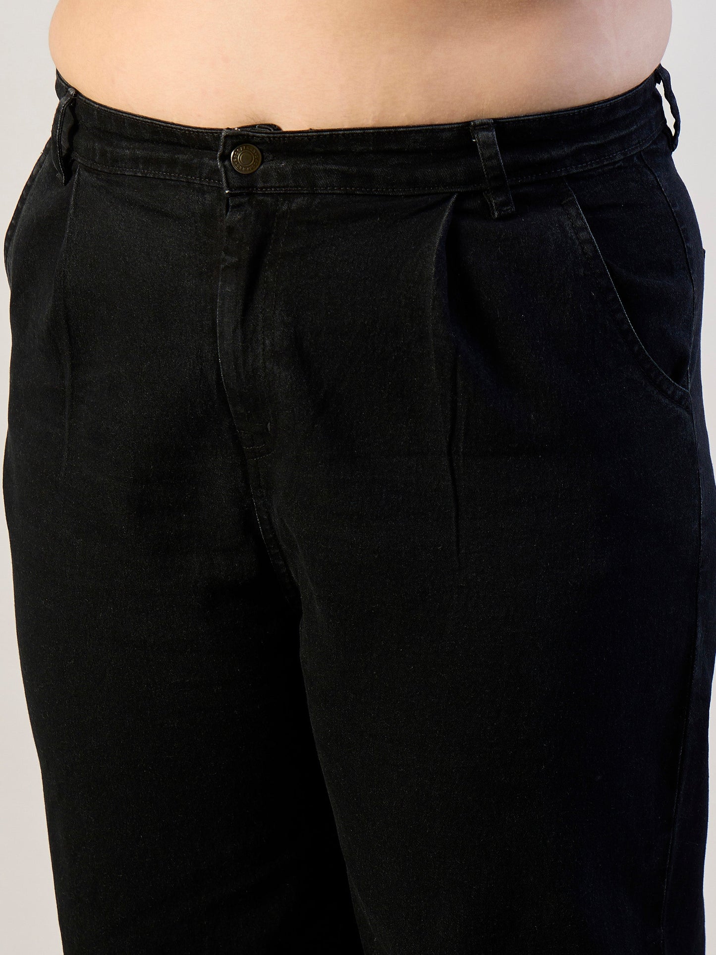 Jet Black Denim Peter Pan Top With Mom Fit Jeans