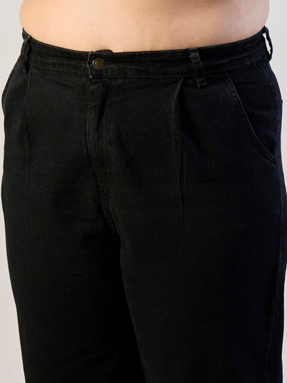 Jet Black Denim Peter Pan Top With Mom Fit Jeans