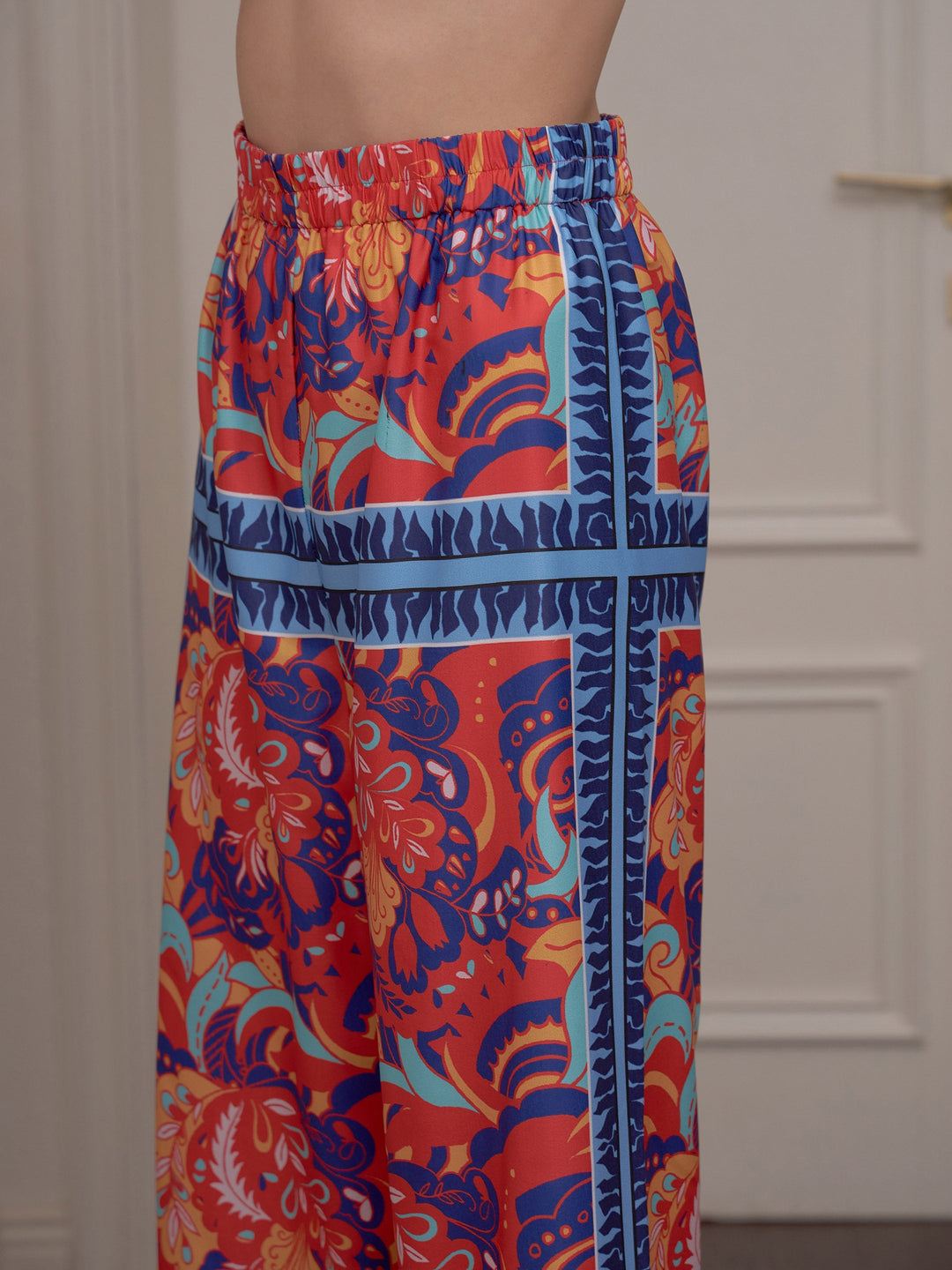 Red Floral Notch Collar Shirt With Lounge Pants