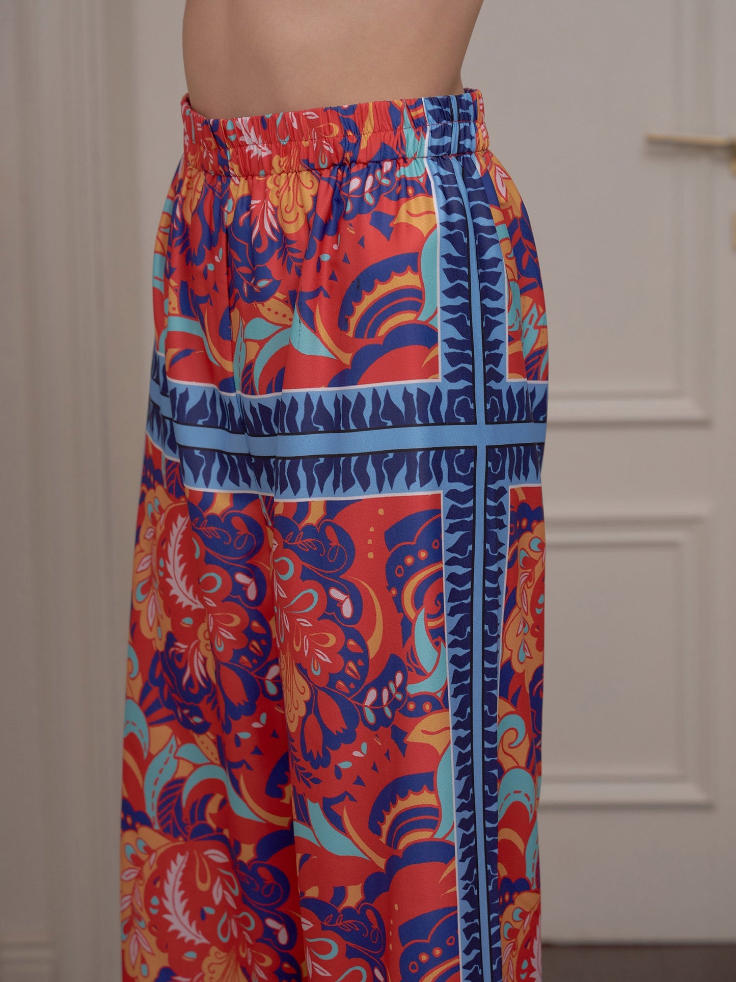 Red Floral Notch Collar Shirt With Lounge Pants