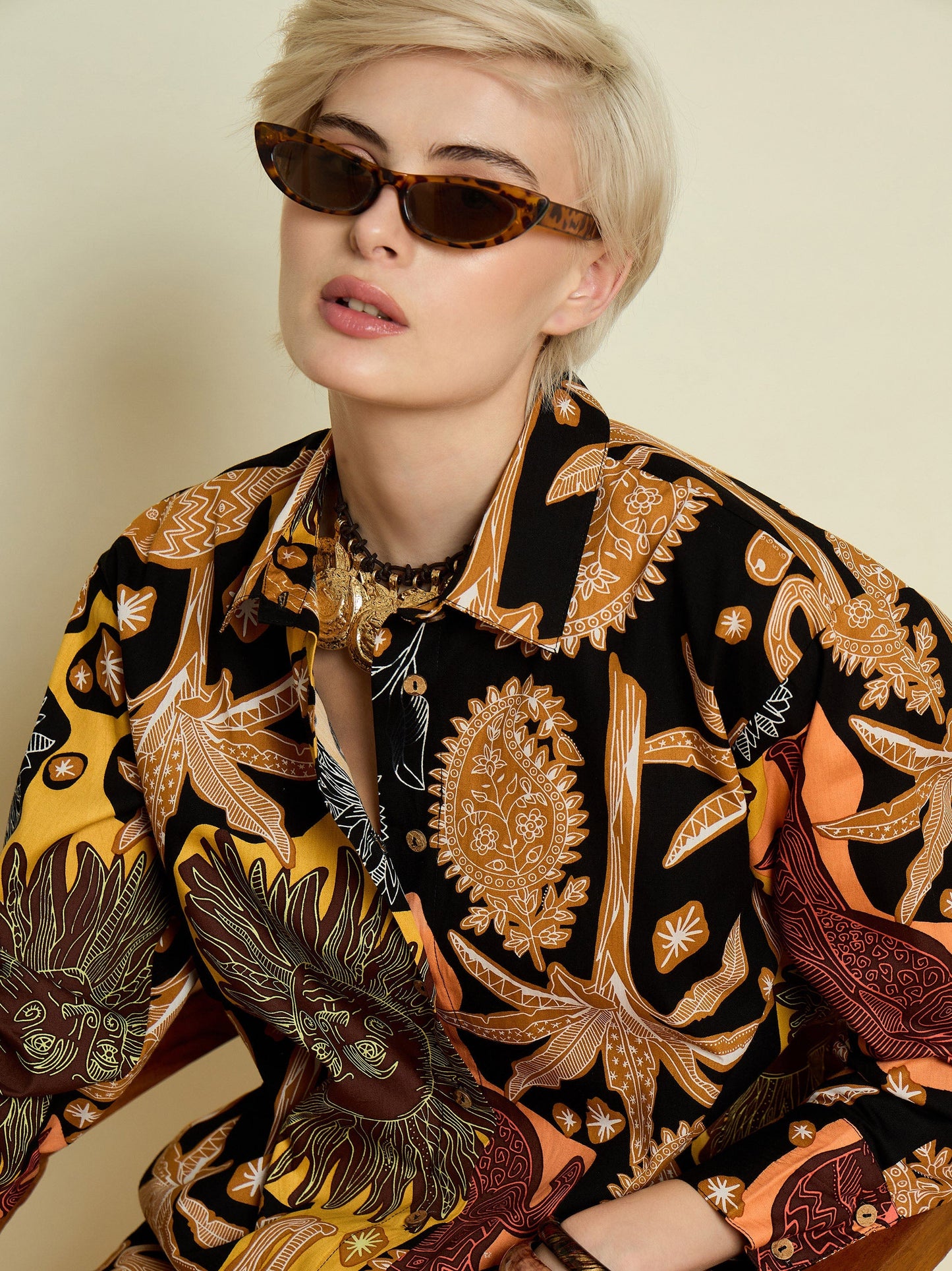 Women Black Boho Printed Shirt With Straight Pants