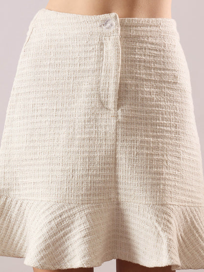Women White Tweed Waist Top With Flared Mini Skirt