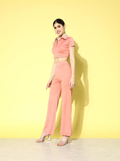 Pink Polo Crop Top With Yoga Pants