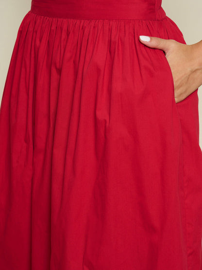 Women Fuchsia Foil Print Double Breasted Blazer With Gathered Skirt