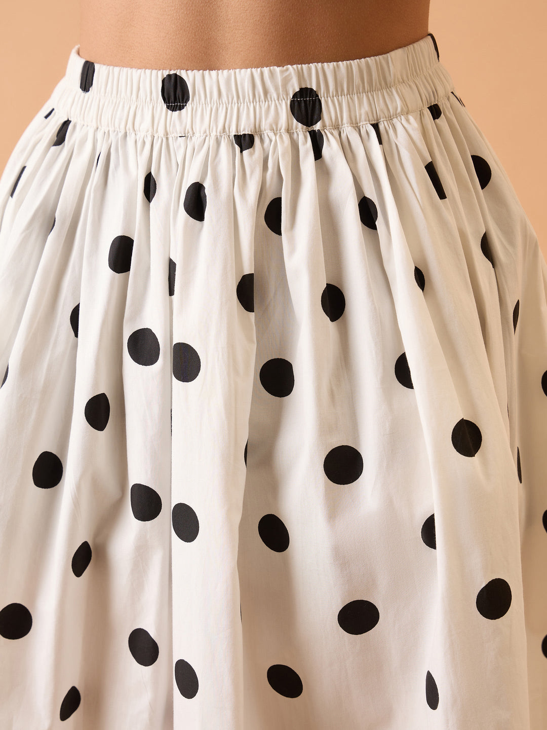 Women White &amp; Black Big Polka Dot Shirt With Skirt