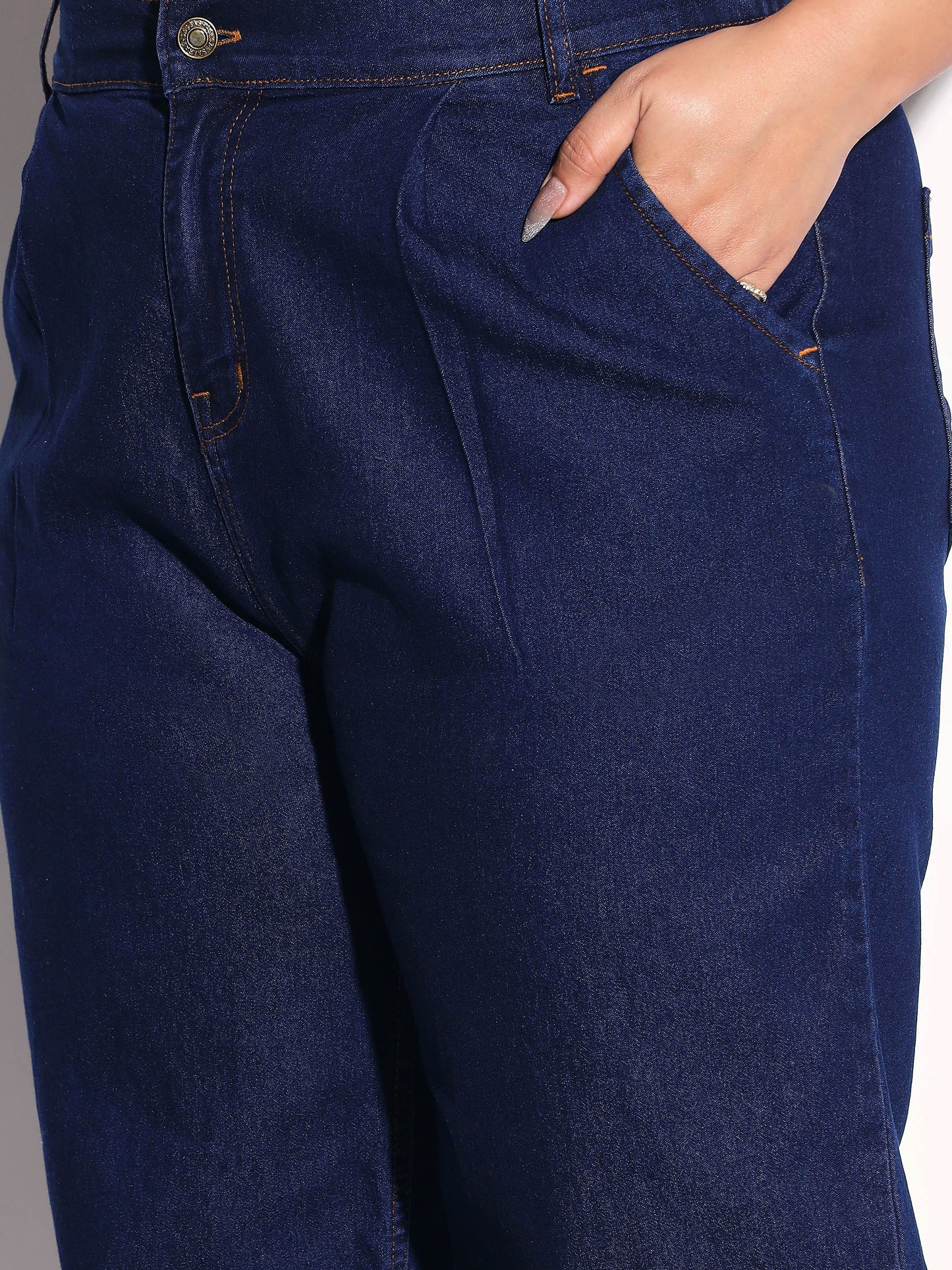 Women Navy Denim Sleeveless Top With Mom Fit Jeans