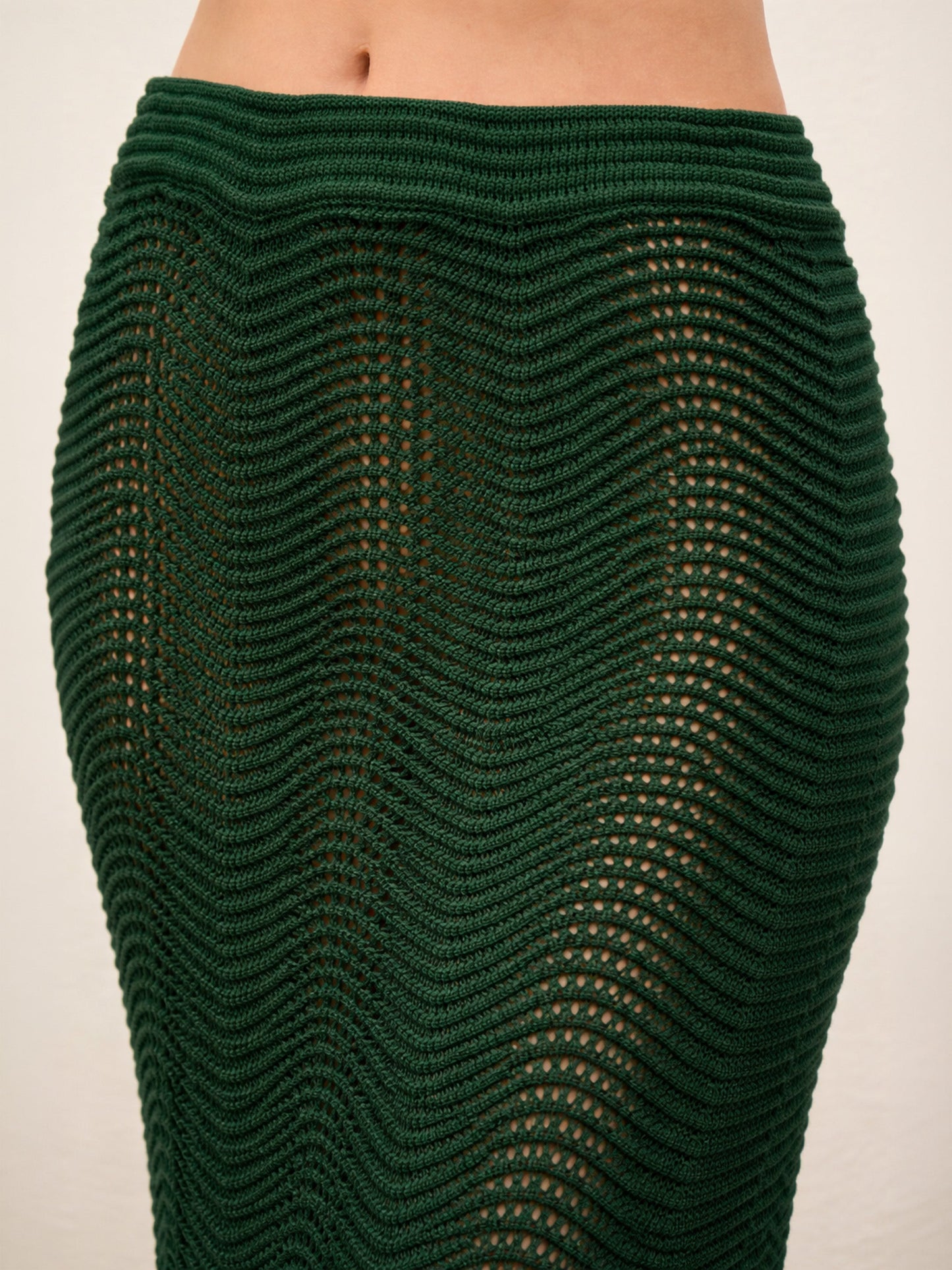 Forest Green Crochet Round Neck Top With Straight Skirt