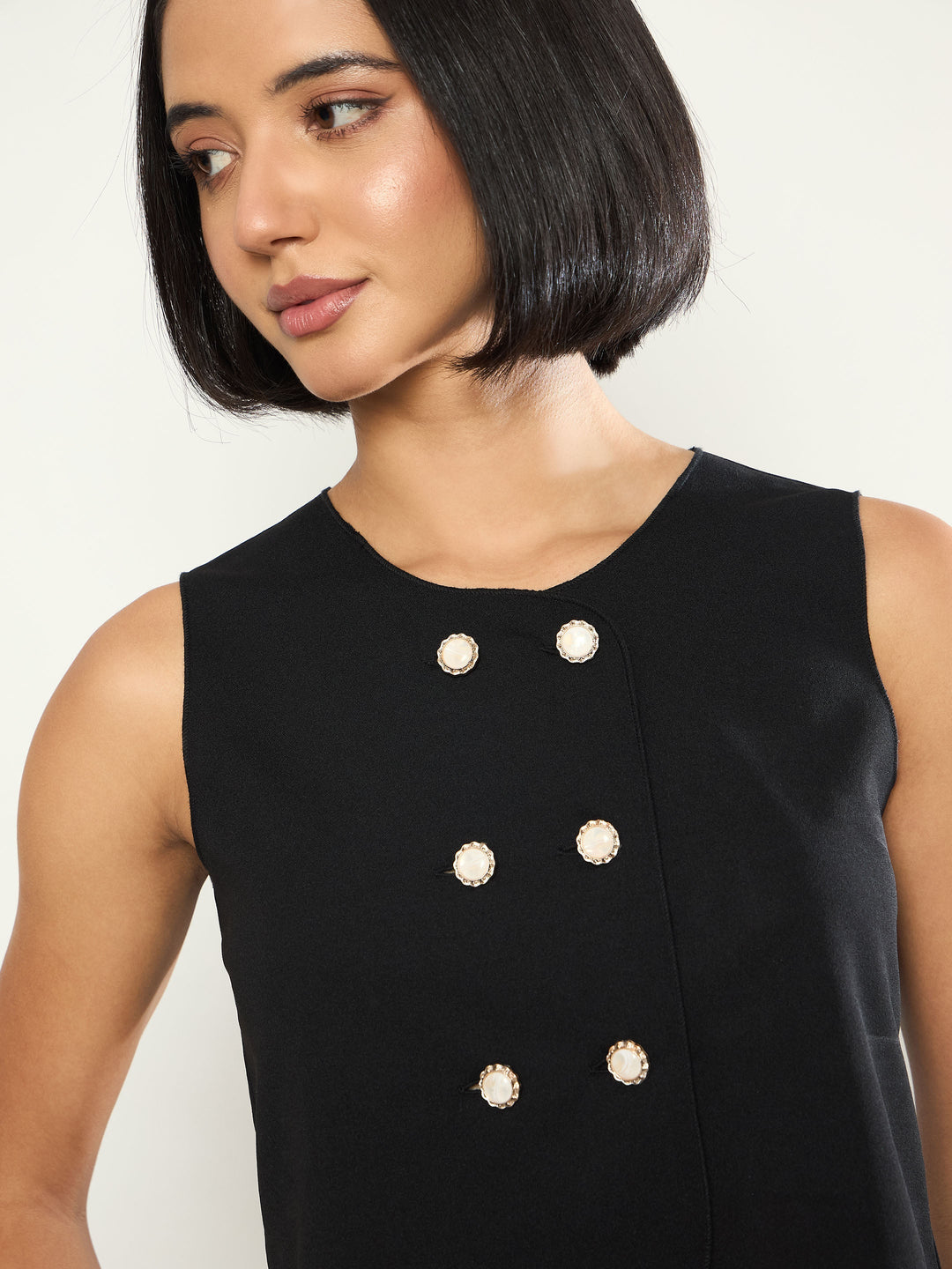 Women Black Double Breasted Crop Top With Straight Pants