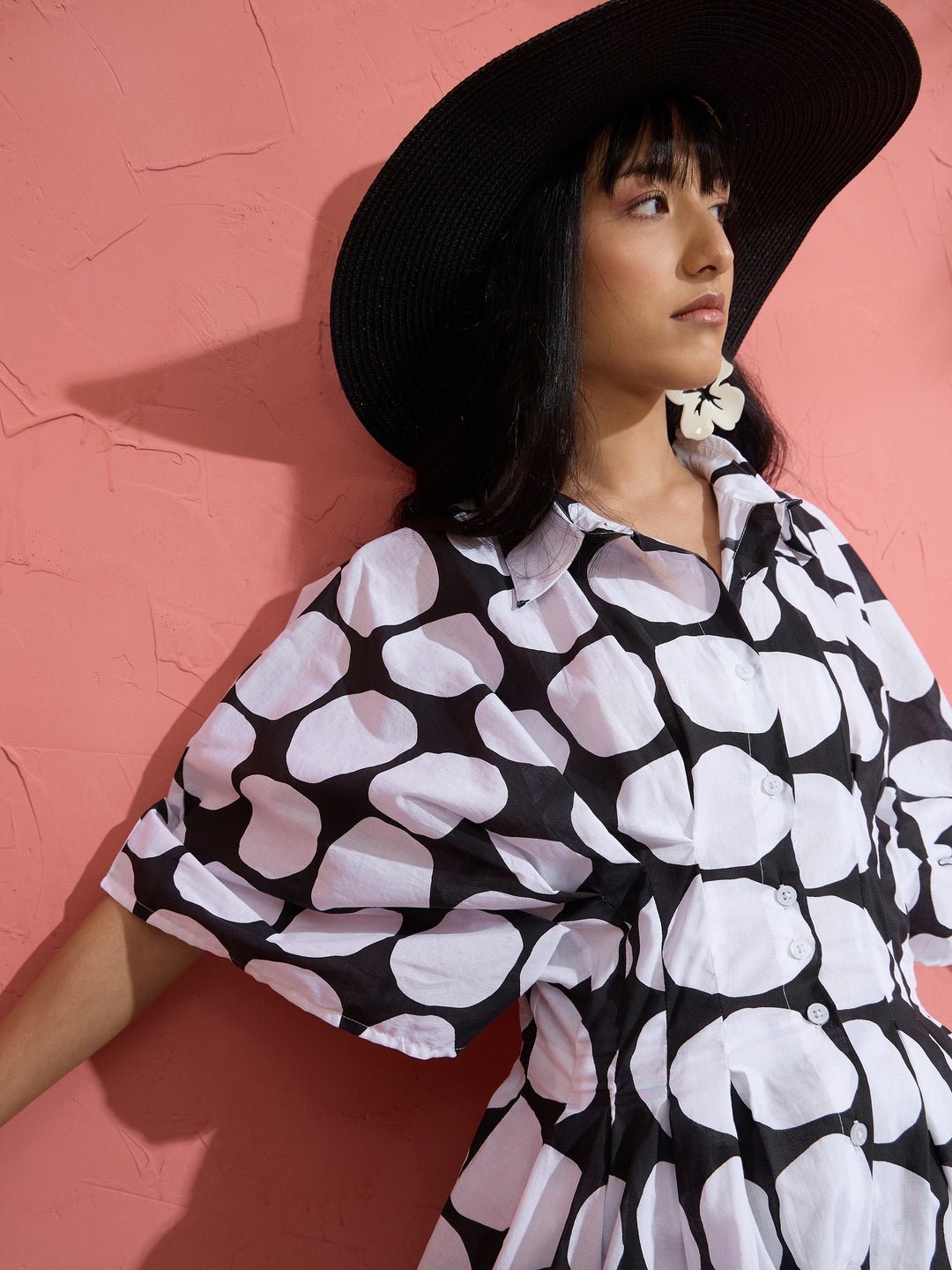 Women Black Polka Dot Shirt with Shorts