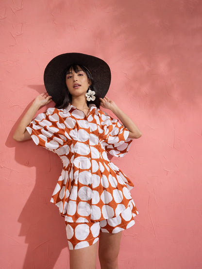 Women Brown Polka Dot Shirt with Shorts