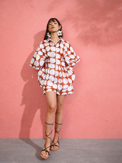 Women Brown Polka Dot Shirt with Shorts