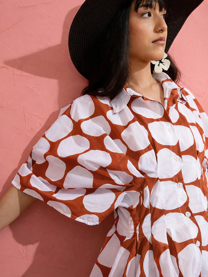 Women Brown Polka Dot Shirt with Shorts